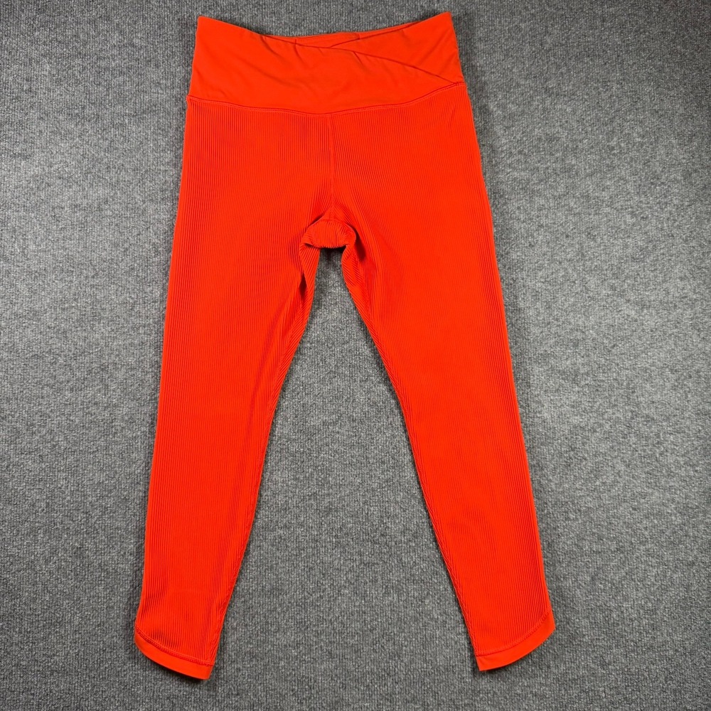 Athleta Elation Crossover Rib 7/8 Tight Women Large Orange Ribbed Leggings